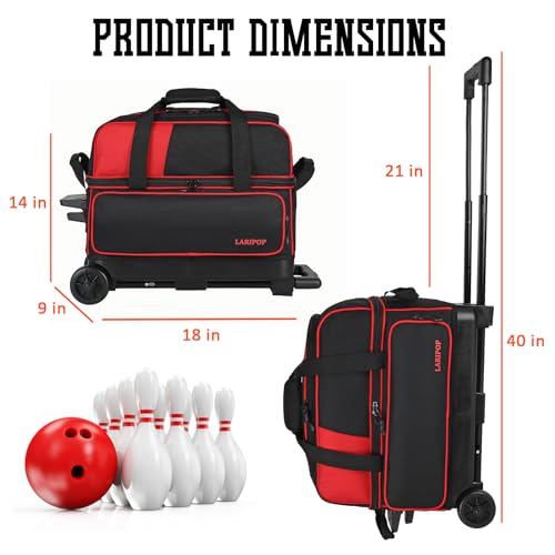 LARIPOP Red Bowling Ball Roller Bag with Shoe Compartment & Padded Protection