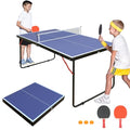SculPong 4.5FT Blue Foldable Table Tennis Table with Paddles & Balls, Compact Indoor/Outdoor Game Table