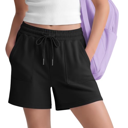 Girls Sweat Shorts Knee Length 11-12 Years Black - Breathable Athletic Comfort