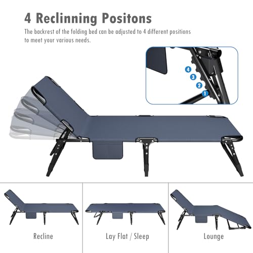 Folding Camping Cot for Adults with Adjustable Recline & Pillow - Portable Outdoor Bed