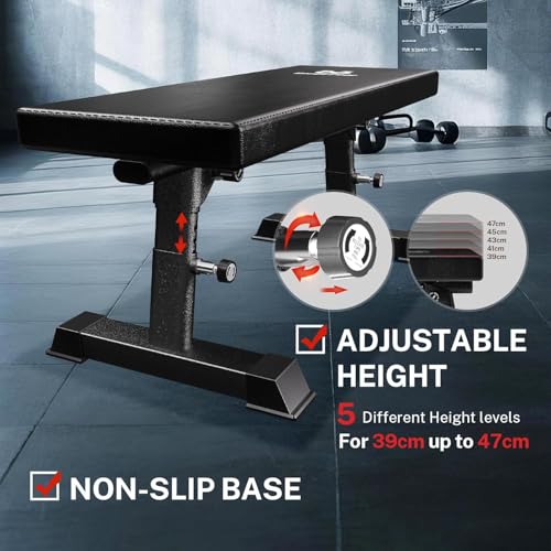 BlackPear Foldable Flat Weight Bench - Heavy Duty 1300LBS Capacity, Adjustable & Stable, Black