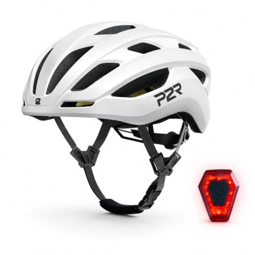 P2R A20 MIPS Bike Helmet with Rear LED Light - Large White Adult & Teen Cycling Safety