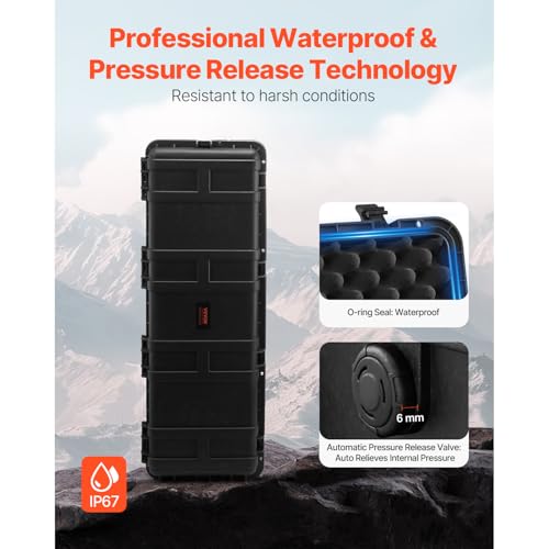VEVOR Waterproof Hard Case with Pre-Cut Foam - 112x41x34 cm (44 x 16.1 x 13.4 inch) Outdoor Storage