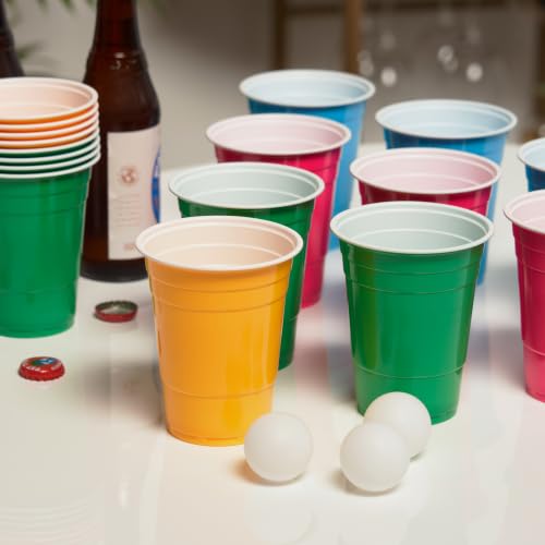 Neon Beer Pong Set with 24 Multicolor Cups & 4 Ping Pong Balls - Party Game
