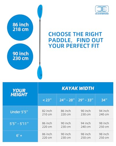 OceanBroad Carbon Fiber Kayak Paddle 86in Blue for Adults with Leash
