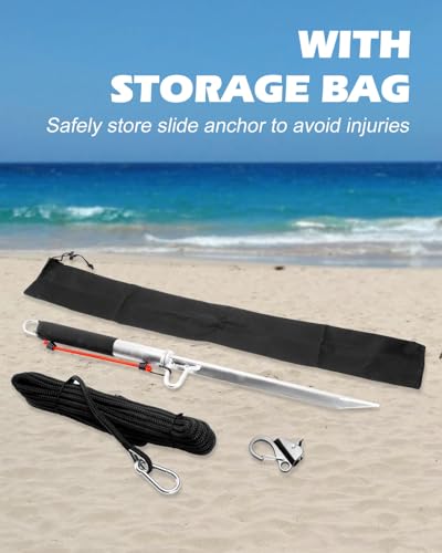 Venussar 32 Inch Sand Spike Boat Anchor Pole with Stainless Steel Hook & 50ft Line for Shallow Water Beaches