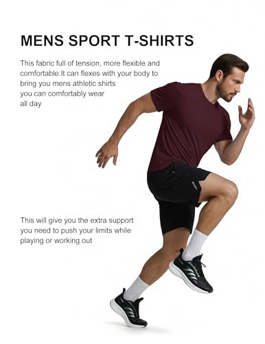 Men's Workout T-Shirts 3 Pack - XX-Large Athletic Quick Dry Tops - Black, Midnight Blue, Wine Red