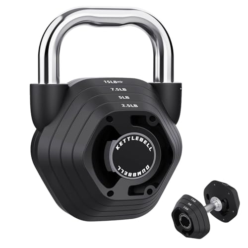 KDMURNVS Black 2-in-1 Adjustable Kettlebell & Dumbbell Set 15-45lbs