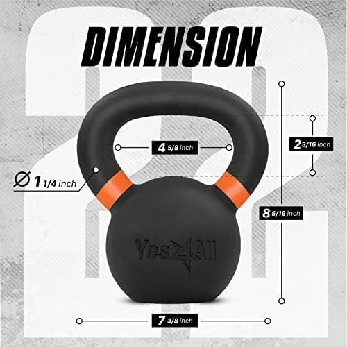 Orange Powder Coated Kettlebell 9-88 lb - Solid Cast Iron, Wide Handle, Non-Slip Base