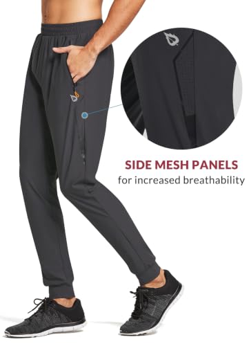 Men's Running Pants Lightweight Joggers with Zipper Pockets - Classic Dark Grey, Large