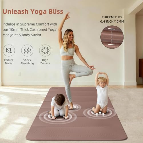 Large Foldable Yoga Mat 74x47.2 Inches, Non-Slip, Double Person, Brown & Apricot