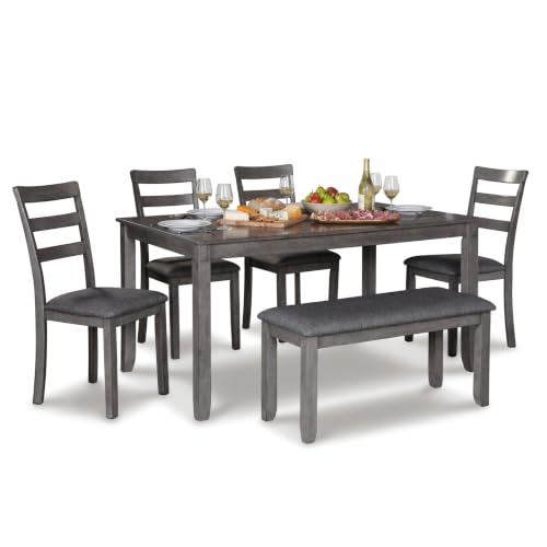 Gray 6-Piece Dining Table Set with Bench & Chairs - Modern Transitional Design