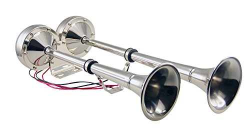 Pactrade Marine Stainless Steel Dual Trumpet Horn Set 12V 150dB for Boats & Vehicles