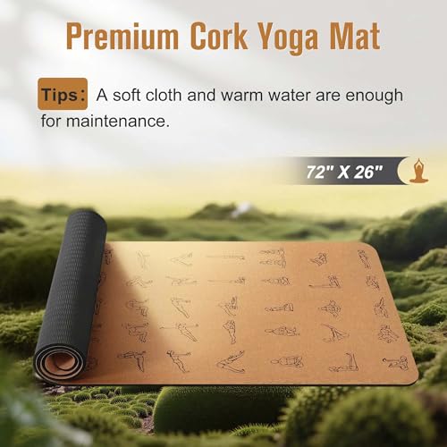 Umineux Cork Yoga Mat 6mm Thick Exercise Mat with Straps - Eco-Friendly, Non-Slip