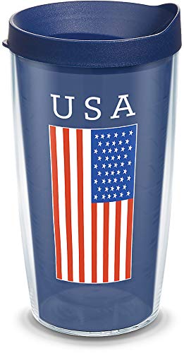 Insulated 16oz USA Flag Tumbler - Double Wall Travel Cup Keeps Drinks Hot & Cold
