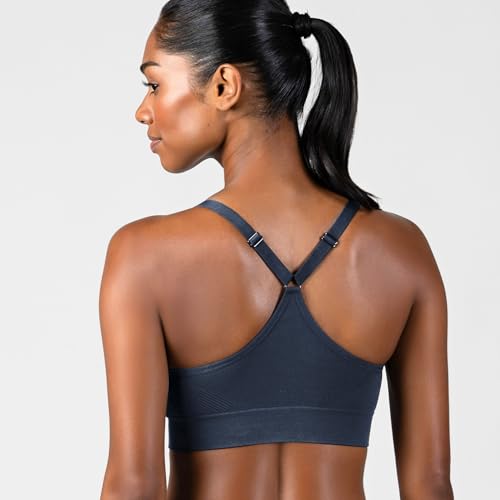 Women's Sports Bras 3 Pack - Medium Impact Seamless Cami with Removable Pads - Navy, Blue, Grey