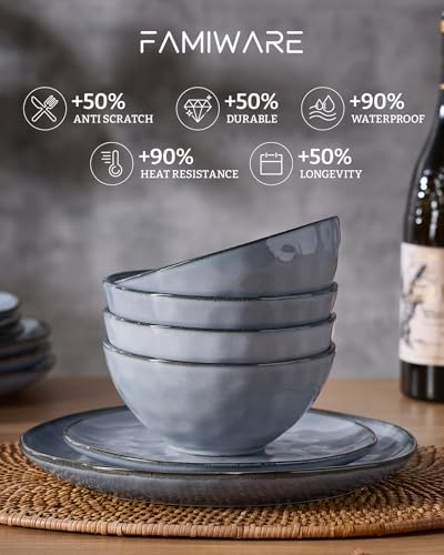 Famiware Ocean Blue 12-Piece Dinnerware Set for 4 | Plates & Bowls