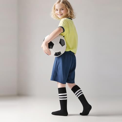 Kids Knee High Soccer Socks - Striped Team Tube Socks for Toddlers 3-10 Years