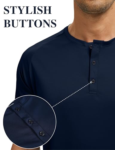 Men's Henley Shirt 5 Pack - Moisture Wicking Breathable Short Sleeve Basic T-Shirts