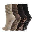 3/4/5 Pairs Slouchy Pilates Socks with Grips - Black, Dark Brown, Light Brown, Khaki