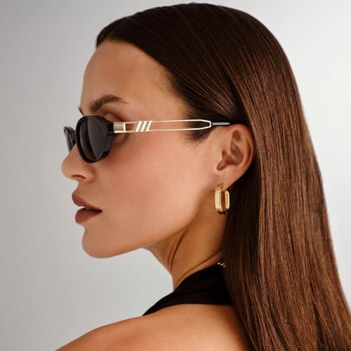 Le Specs Lunita Oval Sunglasses Unisex Black Frame Smoke Lens Y2K Style