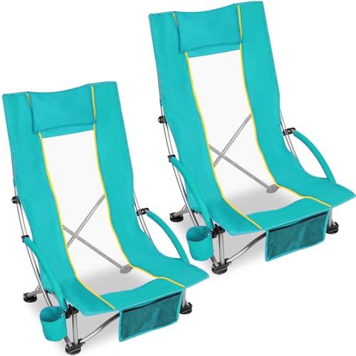 Romswi High Back Folding Camping & Beach Chair 300lb Support, Lightweight
