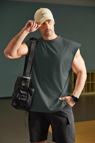 Men's Workout Tank Top Sleeveless Muscle Tee - Cotton, X-Large, Dark Army Green