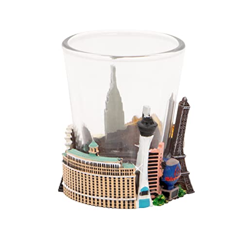 Las Vegas Shot Glass with Landmarks - 2 Ounces, 3D Wrap Landmarks