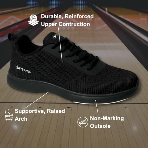 Pyramid Men’s Path Lite Black Bowling Shoes - 12 / Unisex Athletic Fit, Breathable Mesh Upper
