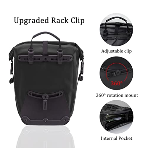 Black ROCKBROS Waterproof Bike Panniers 30L Capacity 2 Pack for Cycling & Touring
