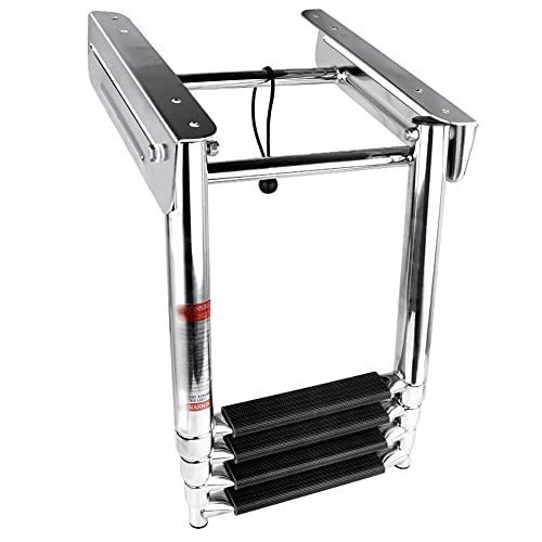 Stainless Steel Pontoon Boat Ladder - Telescopic Marine Deck Ladder with 600 lb Capacity
