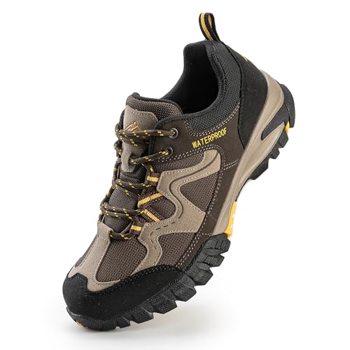 Men's Waterproof Lightweight Hiking Shoes - Non-Slip Outdoor Walking - Dark Brown, 10-10.5 Wide