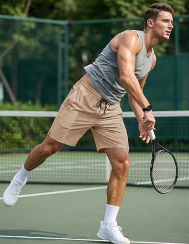 Men's 7 Inch Athletic Shorts Large Khaki Quick Dry Workout Shorts