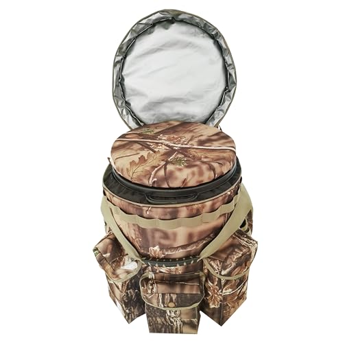 Insulated Bucket Backpack with 360° Swivel Lid - Woodland Camo Hunting & Camping Gear