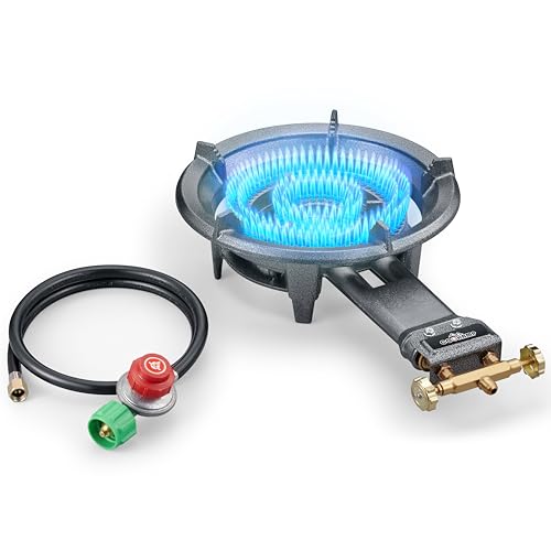 COOKAMP Propane Wok Burner SH90 Cast Iron Portable Camping Stove with Regulator & Hose