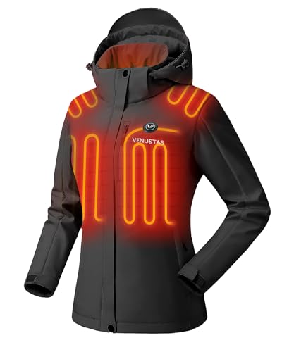Venustas Women's Waterproof Heated Jacket with Battery & Detachable Hood - Medium Black