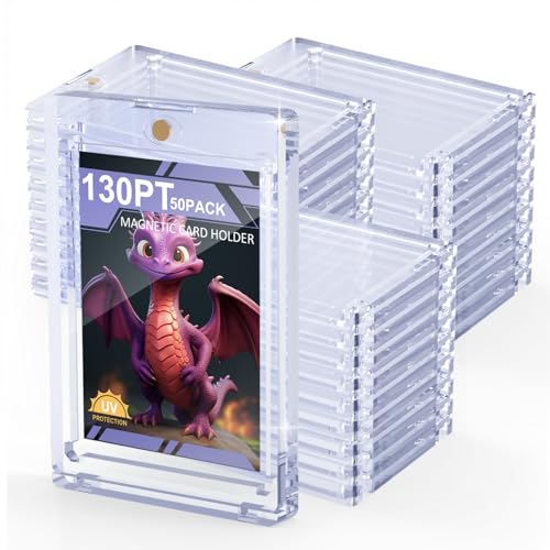 50 Pack Magnetic Card Holders 130PT Thick One Touch Card Sleeves for Trading Cards