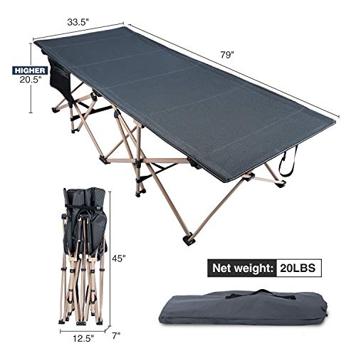 REDCAMP Heavy Duty Oversized Camping Cot for Adults - Dark Grey, 33.5'' Wide, Supports 500lbs