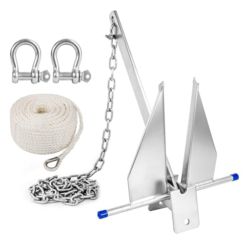 10 lb Galvanized Boat Anchor Kit with Chain Rope & Shackles for 16-26 ft Boats - Heavy Duty