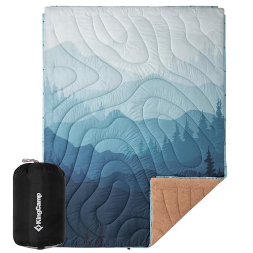 KingCamp Sherpa Cyan Camping Blanket 79x57 Inch Large, Waterproof & Wearable