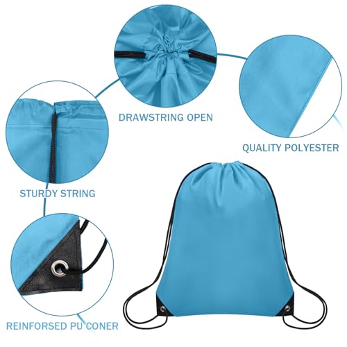 Drawstring Backpack Bulk 10PCS Polyester Cinch Bags - Sky Blue