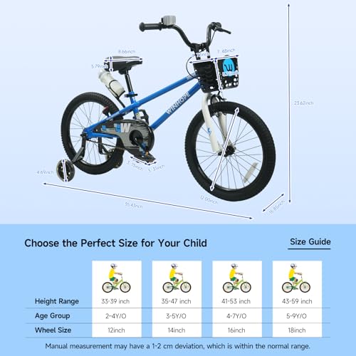WinHope Kids Bike 12 Inch Blue with Light-Up Training Wheels for Boys & Girls