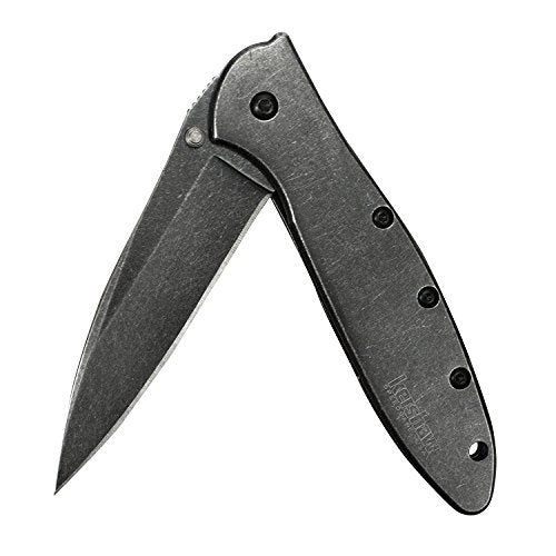 Kershaw Leek BlackWash Pocket Knife - 3-Inch Drop Point Blade, Assisted Opening