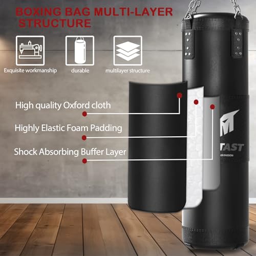 MESETAST Black 4ft Heavy Boxing Punching Bag Set with 12oz Gloves & Accessories