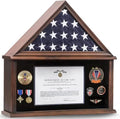 Walnut Finish Burial Flag Display Case Large - 5x9.5 Military Flag Shadow Box with Glass