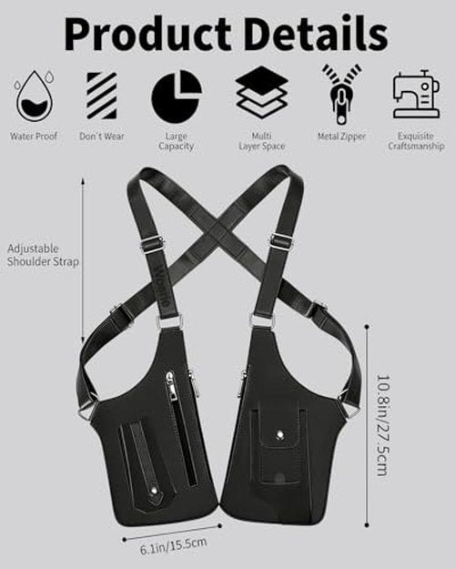 PINK LADY Leather Double Shoulder Armpit Bag, Multi-pocket Anti-Theft Adjustable Underarm Concealed Rover Leisure Backpack
