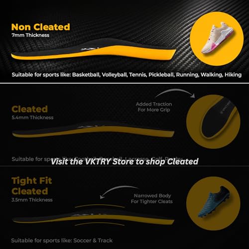 VKTRY Gold Carbon Fiber Sport Insoles for Non-Cleated Shoes, US Men 11.5-12 Women 13.5-14, 171-220 lbs