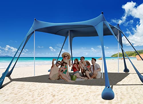 Osoeri Navy Blue Beach Tent 10x10FT Sun Shelter UPF50+ with Sandbags, Portable Camping Shade