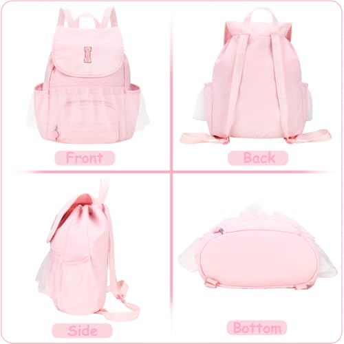 Kids Dance Backpack with Shoes & Water Bottle Pockets - Pink A