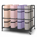 Black Yoga Mat Storage Rack with Wheels - Multi-Purpose Gym Organizer for Fitness Equipment
